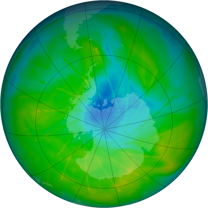 Antarctic ozone map for 06 December 2009